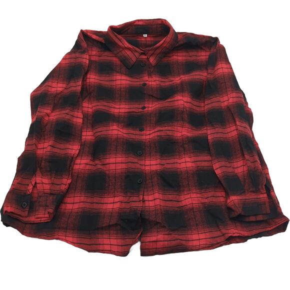 SHEIN Tops - Shein M Red Black Plaid Button-Down Shirt